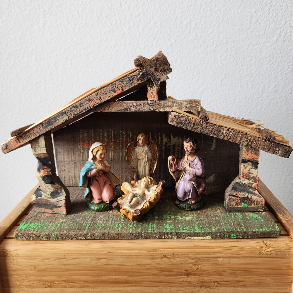 Vintage Nativity Set‎ Made in Italy Wooden Barn Christmas Home Decor Religious